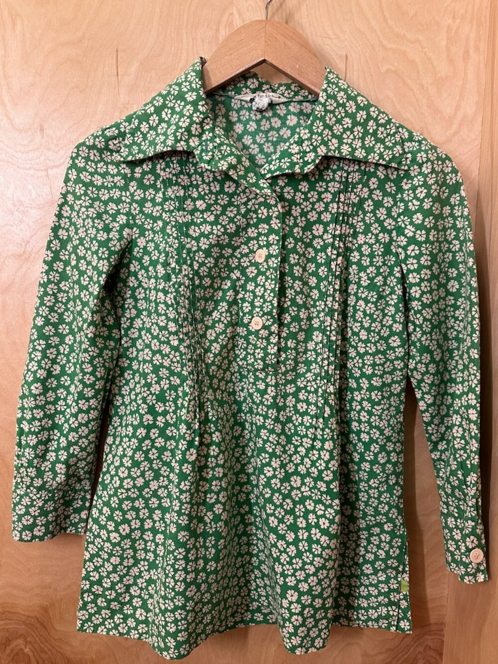 Vintage Marimekko Floral Cotton Pintuck Half Button Down Shirt -Size XS 32 Bust